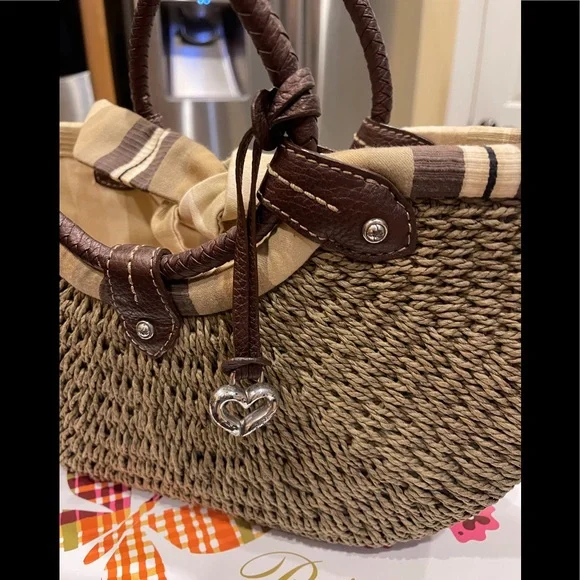 BRIGHTON NAUTICAL ACCENTS JUTE AND LEATHER SHOULDER BAG HANDBAG PURSE - Picture 4 of 13